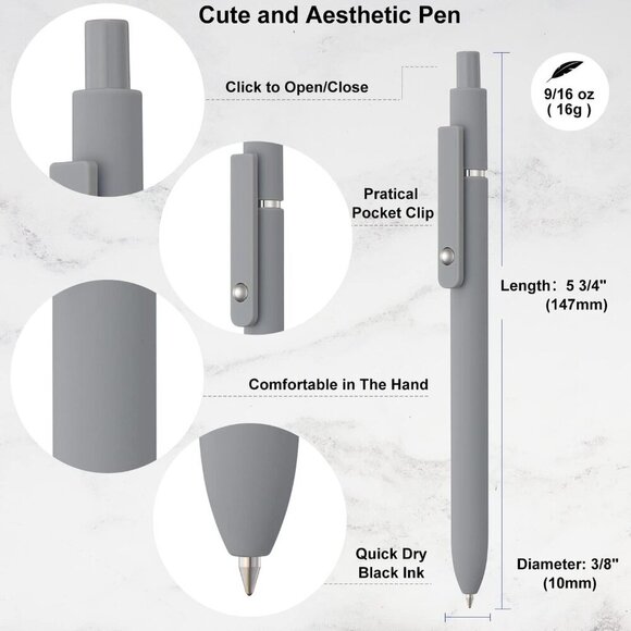 6 Pack Cute Gel Pens, Retractable Quick Dry Gel Ink Pen, Fine Point 0.5mm Black - Picture 2 of 7